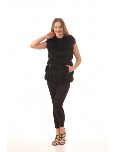 Women's Furry Black Vest