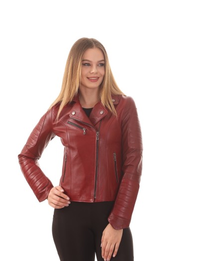 Women's Claret Red Leather Jacket
