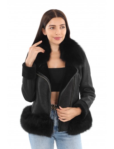 Black Style Short Sheepskin Women's Coat