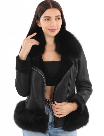 Black Style Short Sheepskin Women's Coat
